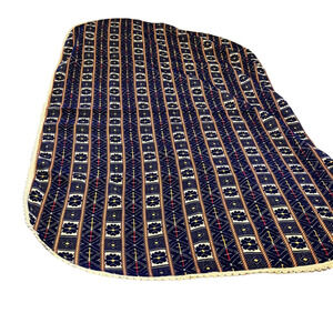 RUKOTVORINE blue white table cloth oval scalloped edge 36in x 98in